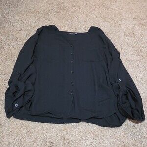 Apt 9 Black Blouse Womens XL V-Neck Roll Tab Sleeve Lightweight Shirt Casual Top